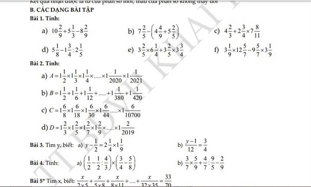 Toán CLC5 - Phiếu 2 Luyện tập Hỗn số