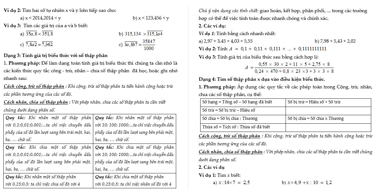 Toán CLC 5 - Phiếu 3 Chuyên đề số Thập phân